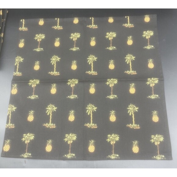 Waverly Aloha Black PINEAPPLE PALM TREES Cotton Cloth Napkins Firm Finish-5 EUC - Picture 3 of 5